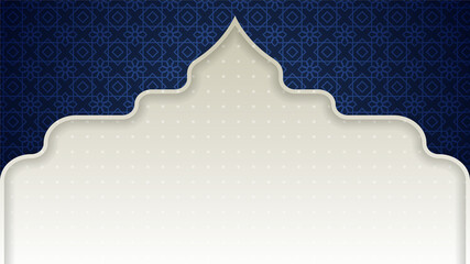 Flat arabic blue Islamic design background. Universal ramadan kareem banner background with lantern, moon, islamic pattern, mosque and abstract luxury islamic elements