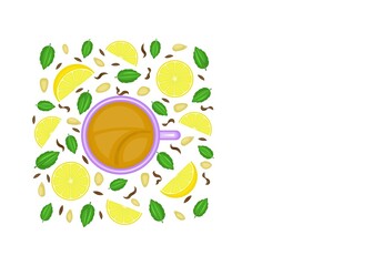 Food and drinks. Cup of tea with lemon and mint.