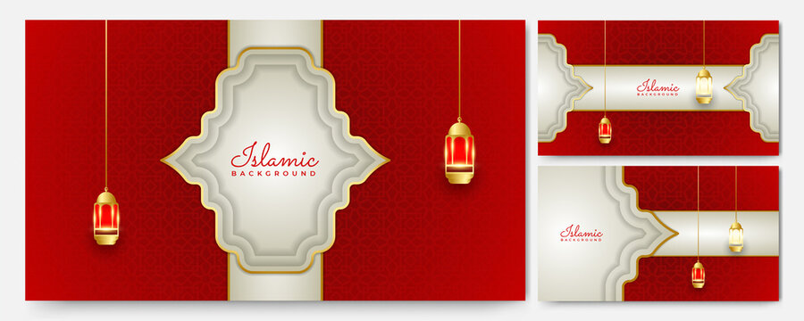 Beautiful Mandala hanging lantern arabic red Islamic design background
