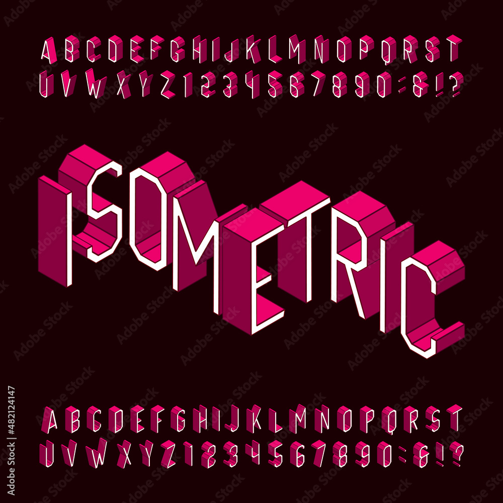 Poster isometric alphabet font. 3d letters and numbers. stock vector typescript for your typography design.