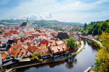 Beautiful view to church and castle in Cesky Krumlov, Czech republic. Panorama of UNESCO World...