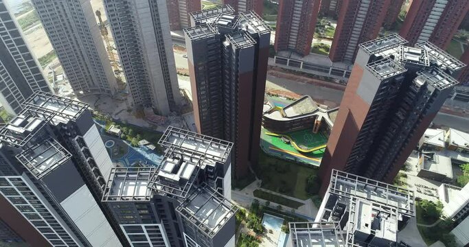 Aerial view of multistory apartment construction site in China