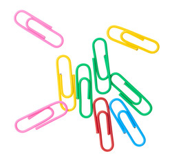 Multi-colored paper clips isolated on a white