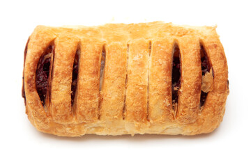 Puff pastry with jam isolated on white background.