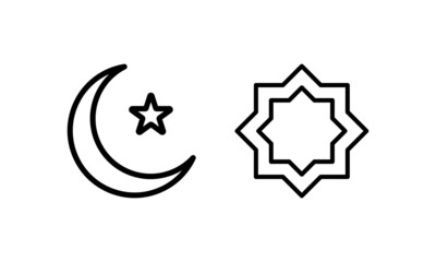 ramadan kareem line art icon. moon-stars and Islamic ornaments.