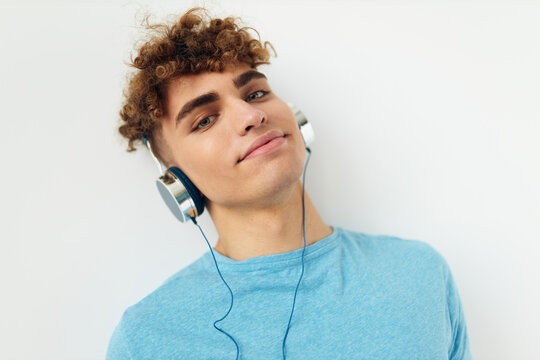 handsome guy music technology entertainment isolated background