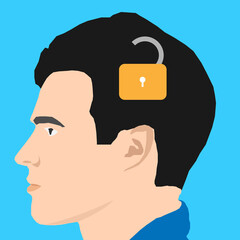 flat Human head with lock icon isolated on background.