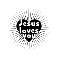 Heart text Jesus loves you isolated on white background
