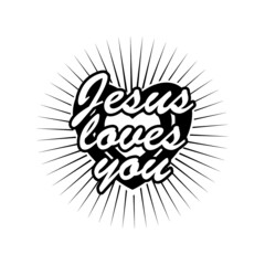 Heart text Jesus loves you isolated on white background