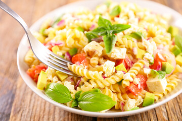 mixed pasta salad and fork