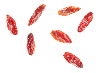 Red chili peppers on a white background.