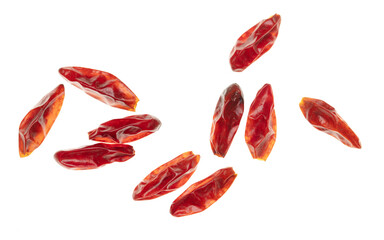 Red chili peppers on a white background.