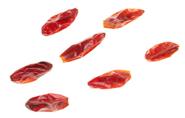 Red chili peppers on a white background.