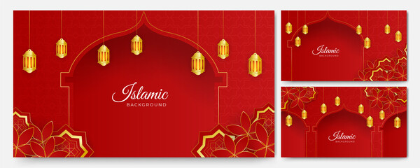 golden lantern arabic red Islamic design background