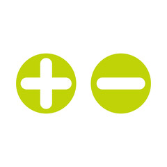 Obraz premium Green plus and minus circle flat vector icons isolated on white.
