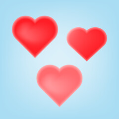 3D cartoon style heart love shape set in red pink color with shadow and highlight.