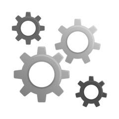 3D cartoon style cogwheel gear set in grey black color with shadow and highlight.