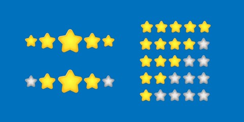 3D cartoon style star rank rating with glowing, shadow, highlight effect in yellow and grey color