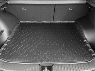 The interior of the car . Spacious car trunk with rubber mat. Black and white photo © yarm_sasha