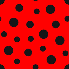 Lieveheersbeestje naadloze vector patroon. Naadloos patroon met rode achtergrond en zwarte vlekken.