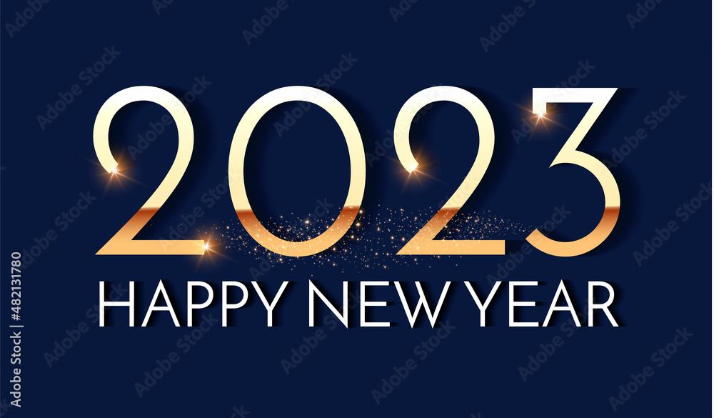 Wall mural happy new 2023 year elegant gold text with light. minimal text template