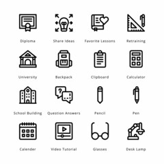 Education Outline Icons - Stroked, Vectors