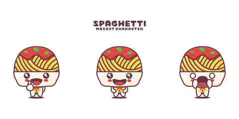 Fototapeta premium vector Spaghetti mascot cartoon, italian pasta food illustration, with different expressions
