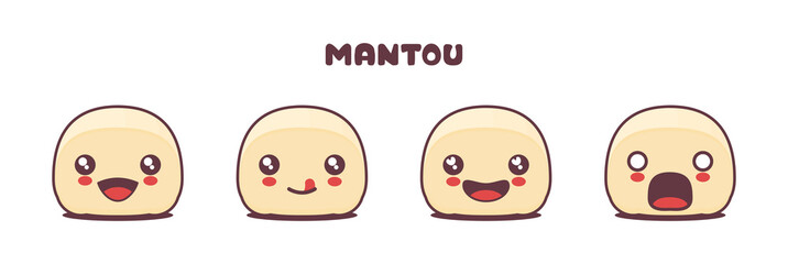 vector mantou buns mascot cartoon, with different facial expressions