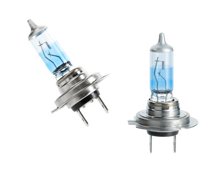 Blue car halogen bulb. Lightbulb for a car's headlights isolated on white background