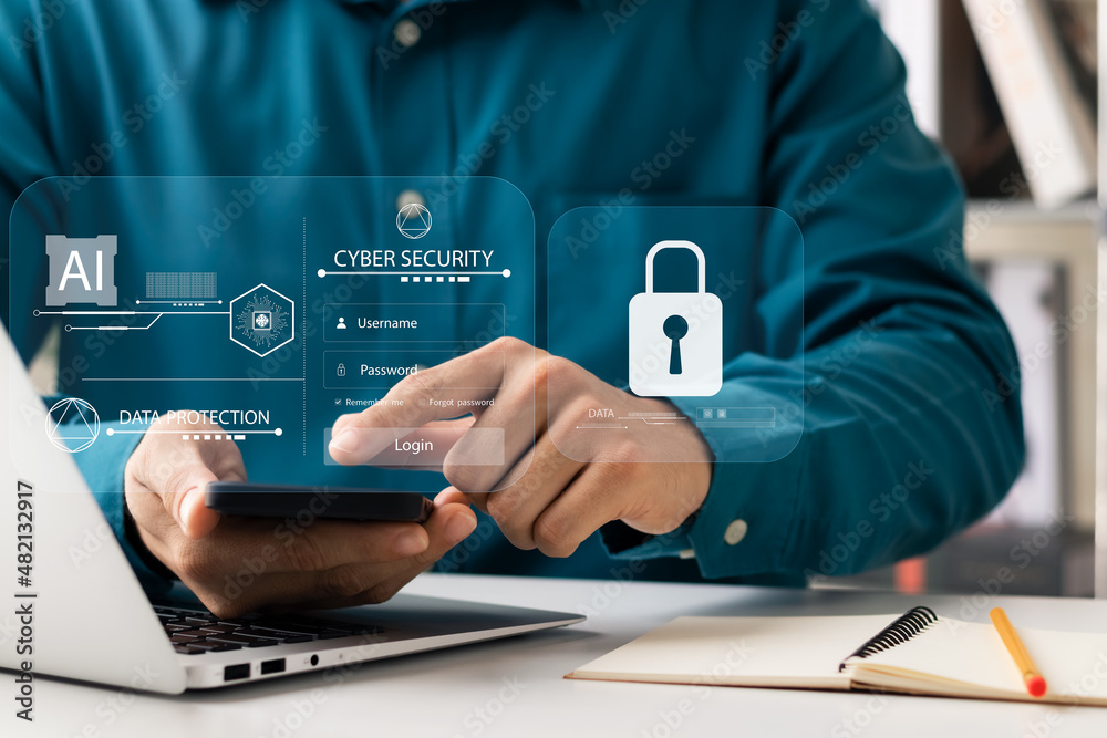 Wall mural cybersecurity concept, user privacy security and encryption, secure internet access future technolog