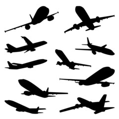 Set of Commercial Airplane Silhouettes
