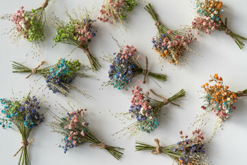 small cute beautiful bouquets of dried flowers, beauty and comfort