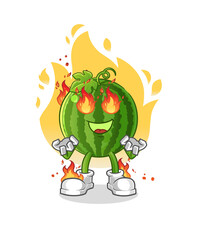 watermelon on fire mascot. cartoon vector