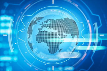Fototapeta premium Digital interface with hologram of virtual globe, cogwheel and gear