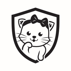 Cute cat with shield logo