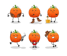 pumpkin cowboy group character. cartoon mascot vector