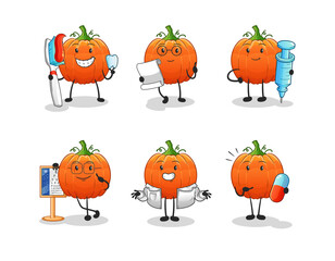 pumpkin doctor group character. cartoon mascot vector