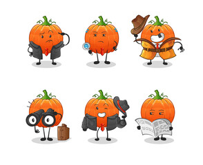 pumpkin detective group character. cartoon mascot vector