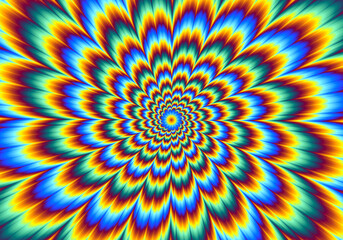 Pulsing fiery flower. Optical illusion of movement.