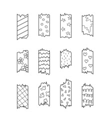 Set of masking tape strips. Doodle sketch. Vector scotch collection different size.