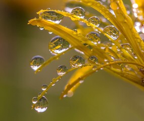 water drops on yellow leaf