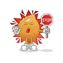 dumpling holding stop sign. cartoon mascot vector