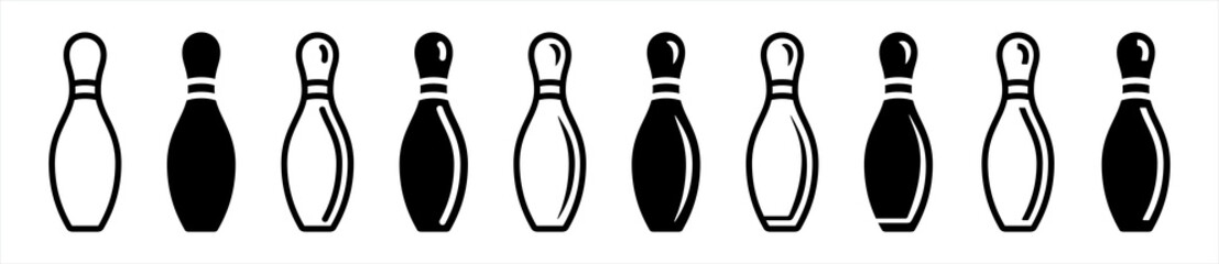 Vector bowling pins icon. Two-tone version on black and white background