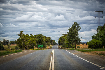 Long, single lane highway in regional New South Wales, Australia.