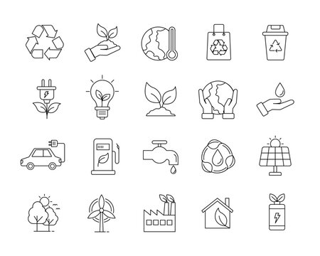 Ecology and environment colorful outline icon set. Eco friendly  and renewable energy linear symbol. save nature and sustainability sign concepts. vector illustration in flat linear stock style.