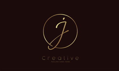 Initial J Logo, hand drawn letter J in circle with gold colour, usable for business, personal and company logos, vector illustration