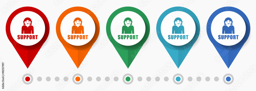 Poster support, customer service concept vector icon set, flat design pointers, infographic template