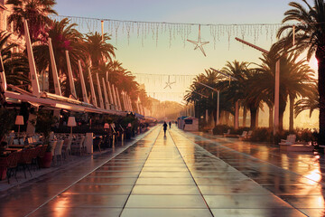 Waterfront of Split city at winter morning, Croatia