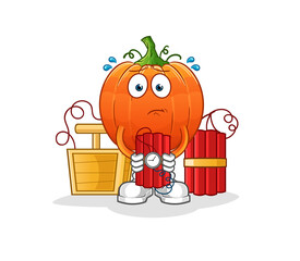 pumpkin holding dynamite character. cartoon mascot vector