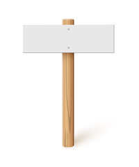 Empty wood sign post, 3d blank wooden signboard with blank placard for information